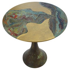 Sofa Beistelltisch Rund Gold und Bronze Blatt Finish Handgemacht in Italien