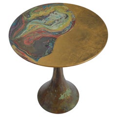 Sofa Beistelltisch Rund Gold und Bronze Blatt Finish Handgemacht in Italien