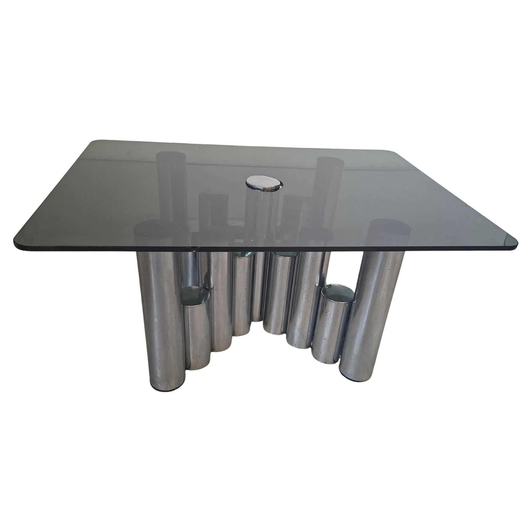 Table basse Marco Zanuso - Design des années 1970 - Chrome et verre fumé en vente