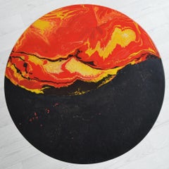 Modern Round Coffee Table Sofa Side Decor Red Lava Handmade in Italy