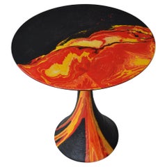 Table d'appoint moderne ronde fabriquée à la main en Italie Décoration en lave rouge