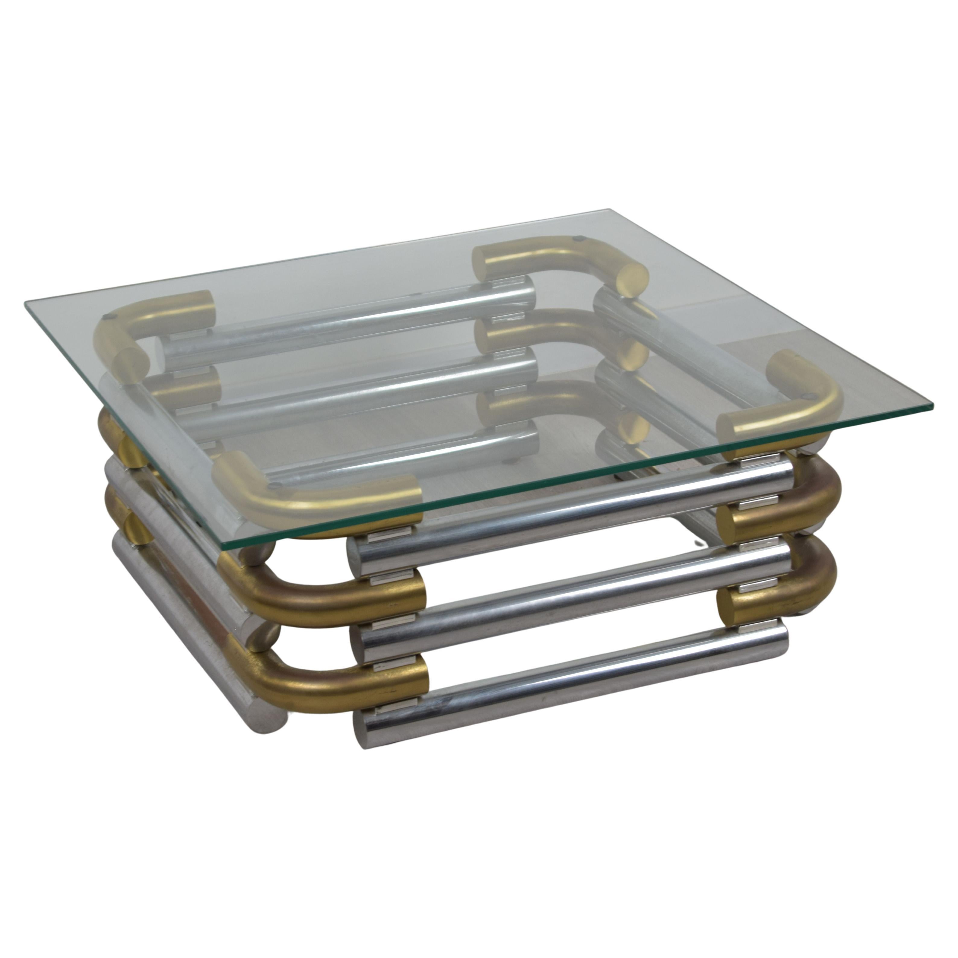 Brass and steel coffee table, Italy, 1970 For Sale