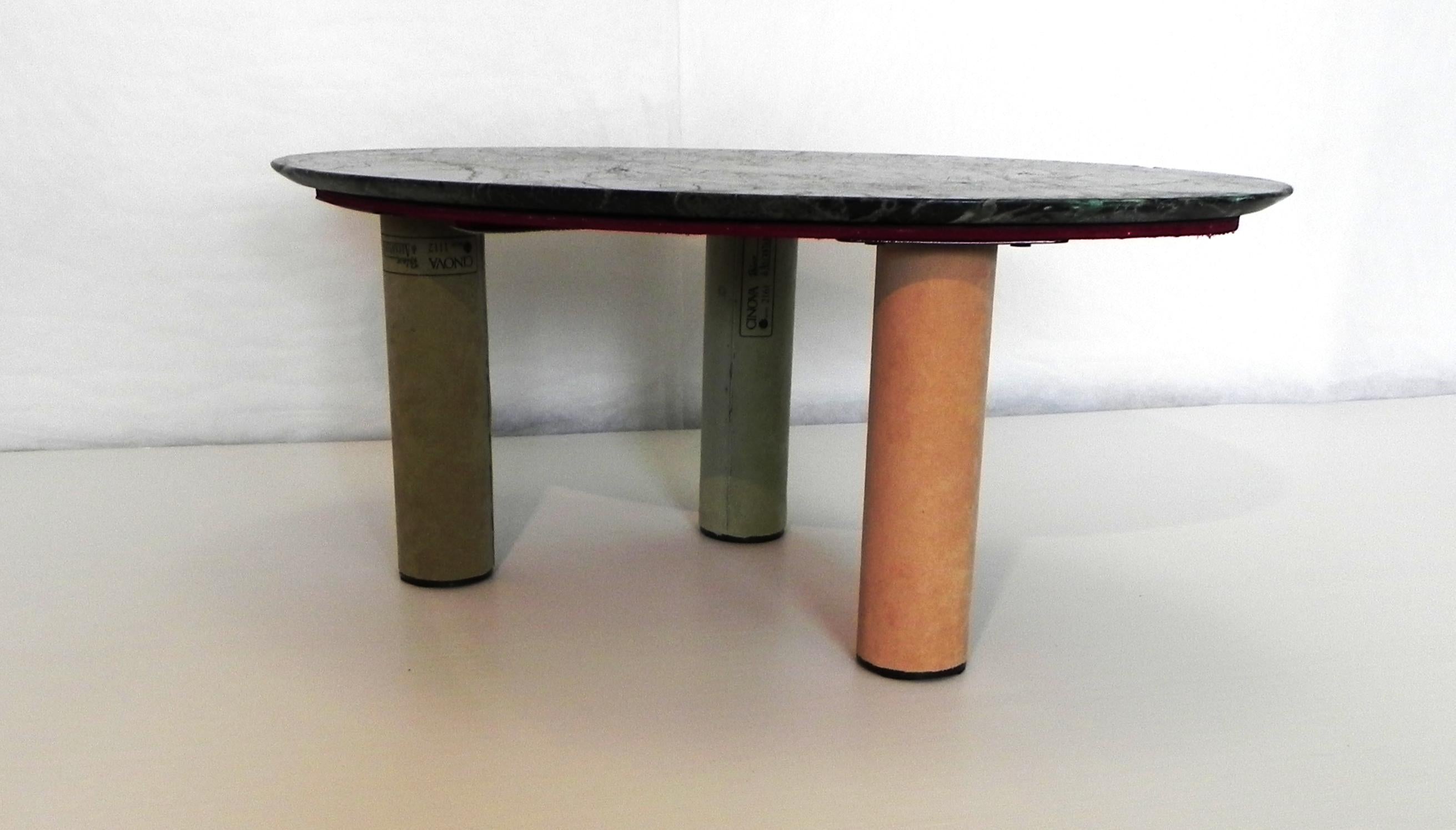 Marble Tavolino ovale con piano in marmo Verde Alpi e gambe in alcantara, anni '200 For Sale