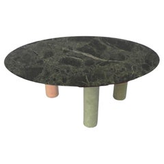 Tavolino ovale con piano in marmo Verde Alpi e gambe in alcantara, anni '200