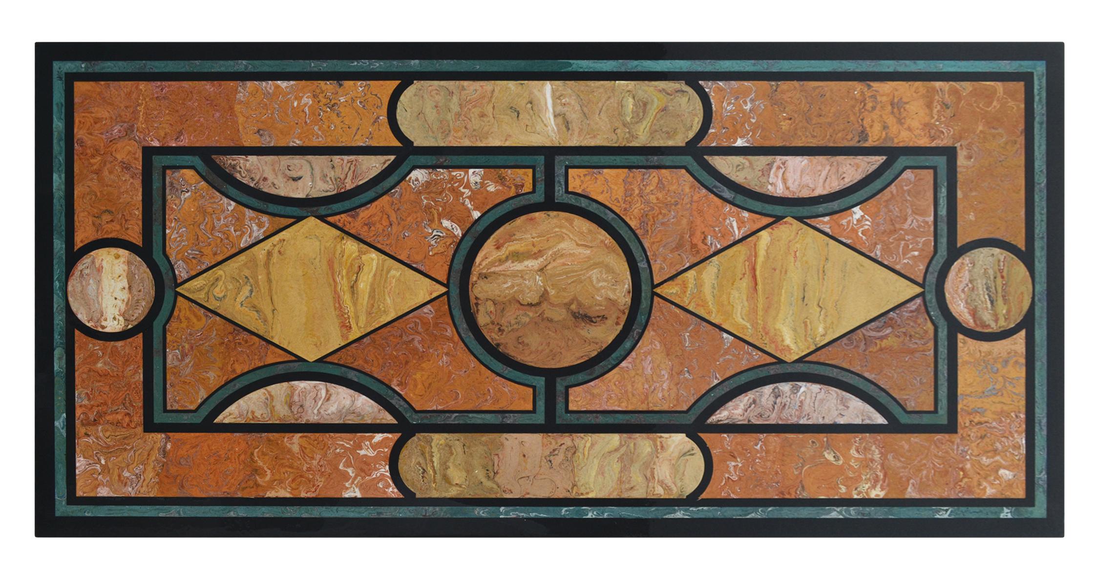 Renaissance Tavolino in ardesia intarsiata e base in ferro battuto fatto a mano in Italia