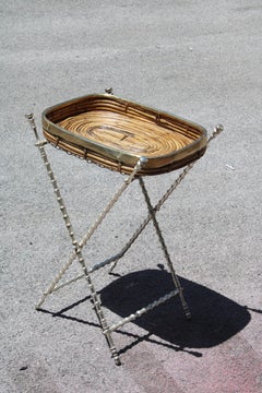 Folding Coffee Table with Tray Brass and Bamboo Italy 1970s