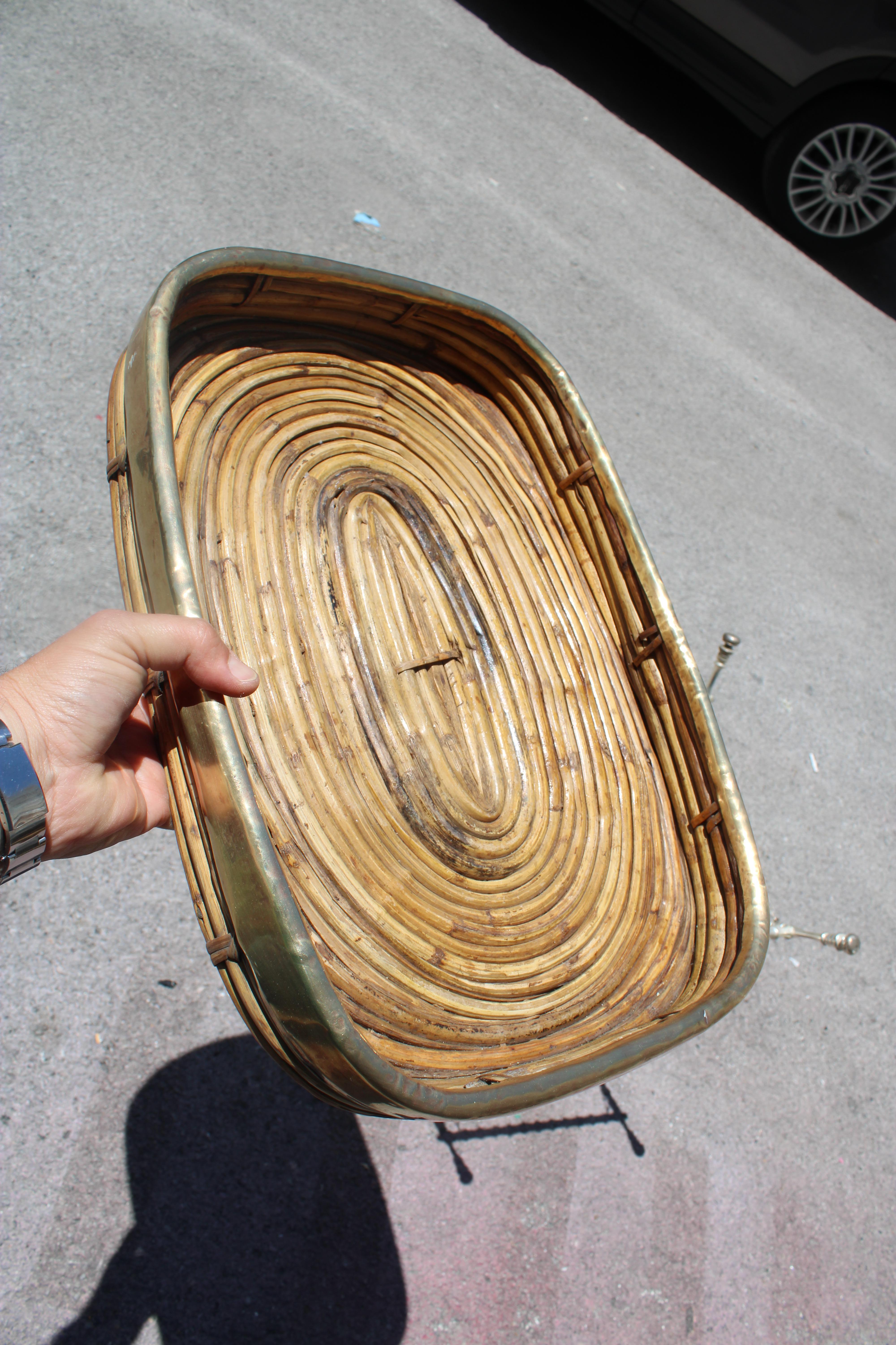 Tavolino Pieghevole con Vassoio Ottone e Bambù Italia 1970s en vente 1