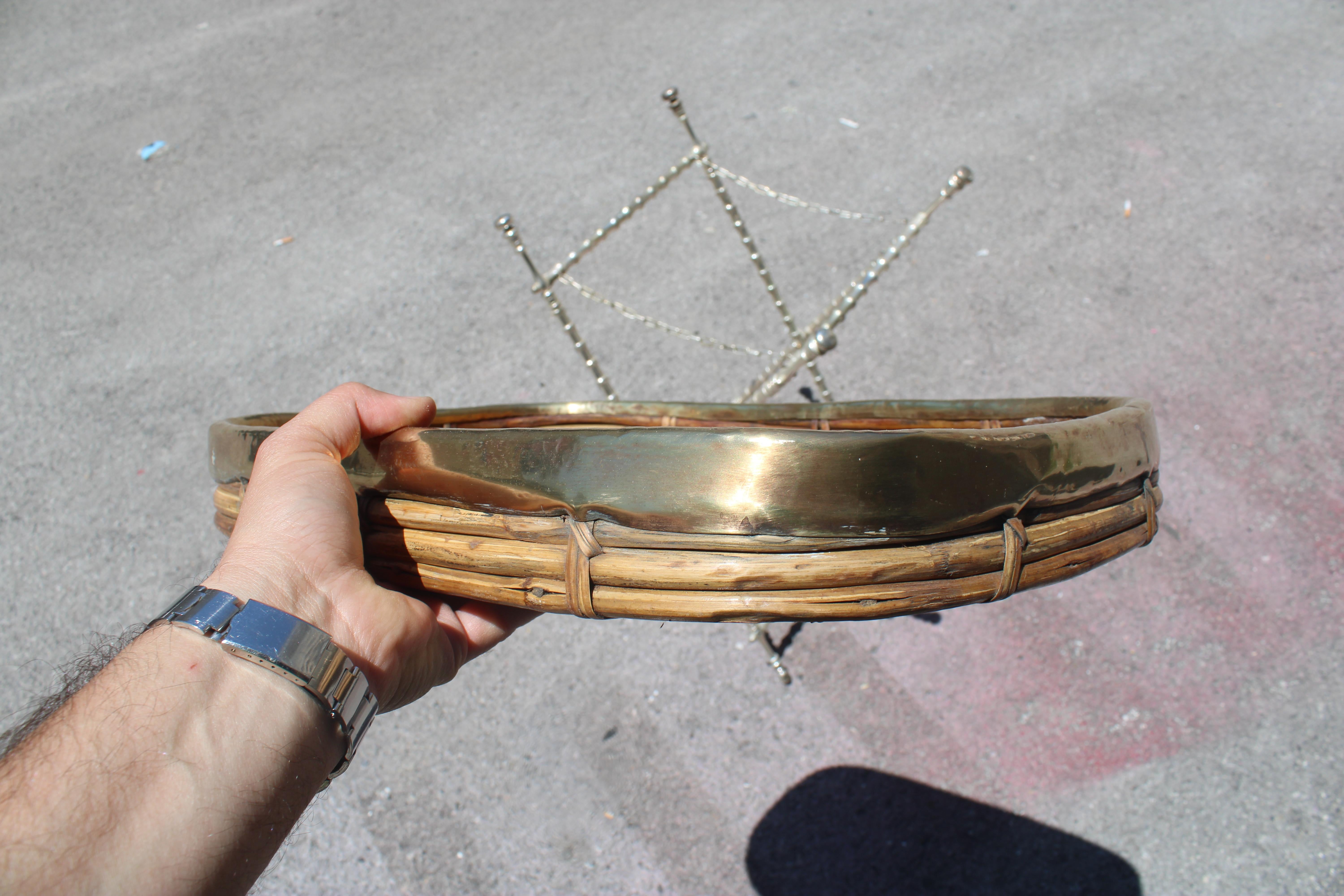 Tavolino Pieghevole con Vassoio Ottone e Bambù Italia 1970s en vente 2