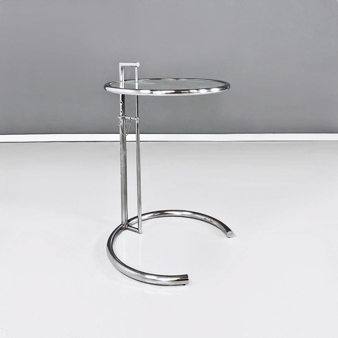Steel Tavolino regolabile E 1027, acciaio cromato e vetro, moderno, Eileen Gray, 1990s