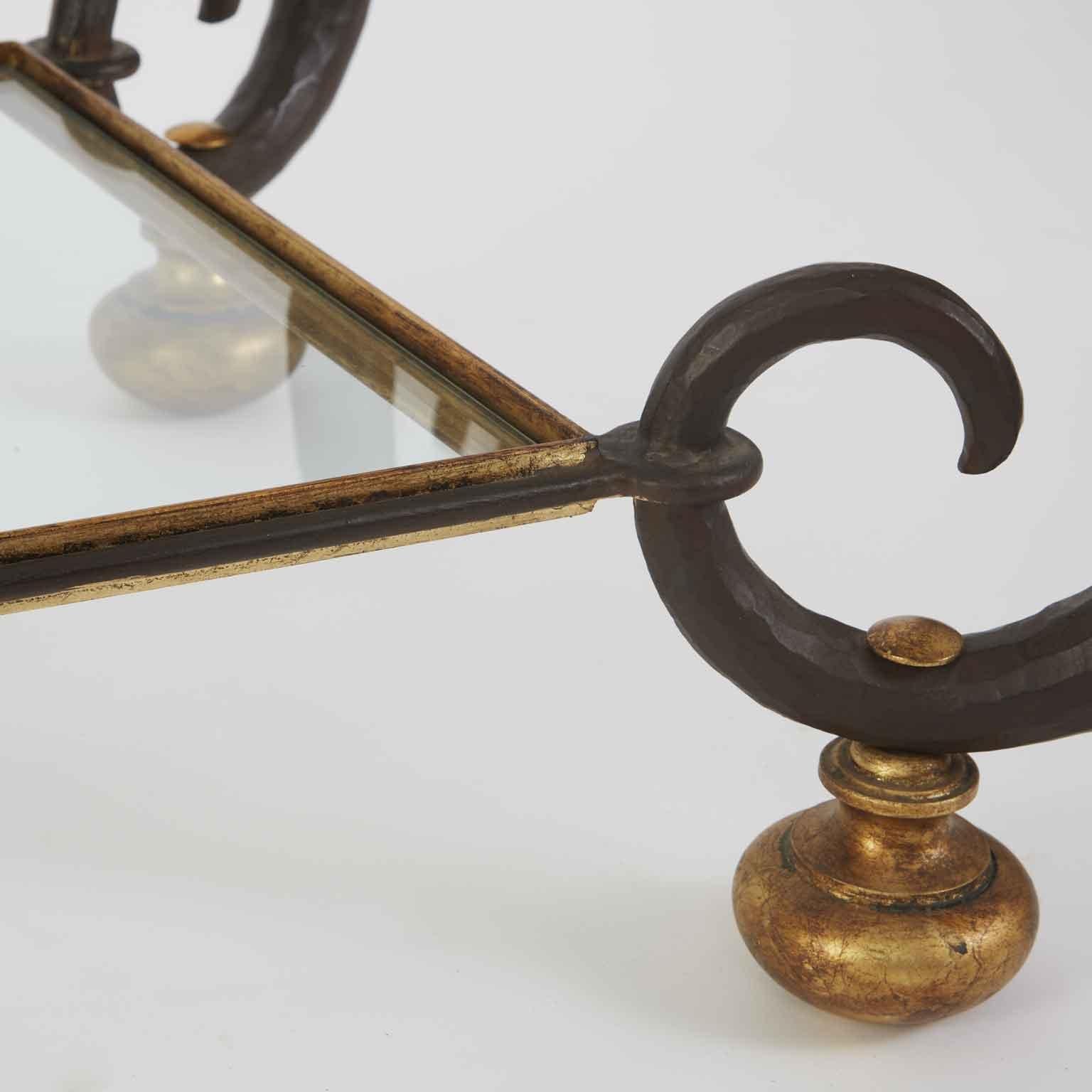 20th Century Florentine Caffe Table by Banci 1980s Gilded Iron and Crystal Two Levels For Sale
