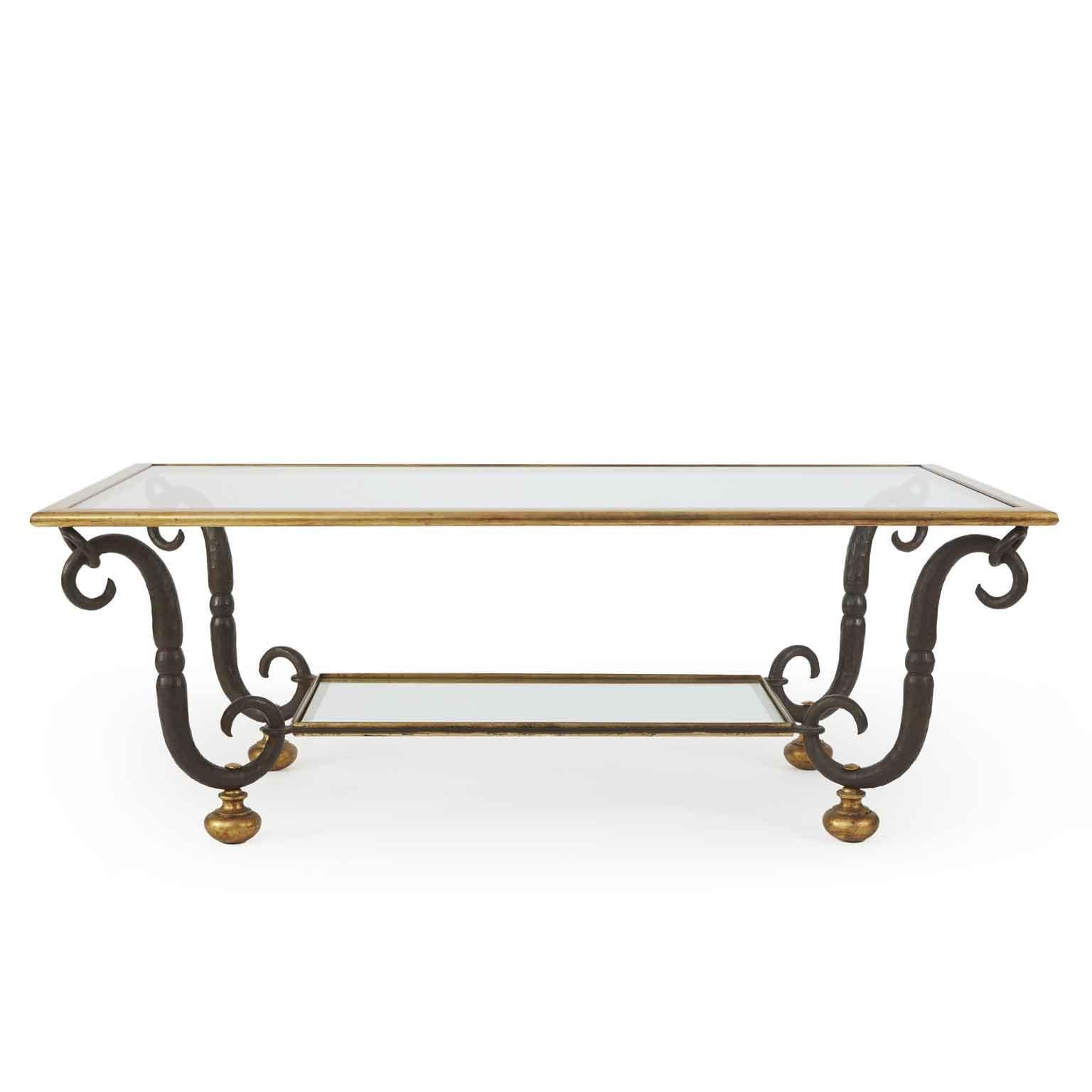Florentine Caffe Table by Banci 1980s Gilded Iron and Crystal Two Levels For Sale 2
