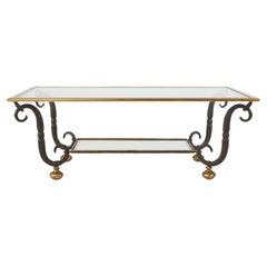 Mesa de centro Florentine de Banci años 80 Hierro dorado y cristal Dos niveles