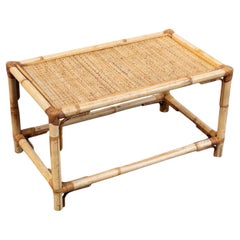 Rechteckiger Couchtisch aus Bambus, Rattan und Geflecht, 1960er Jahre
