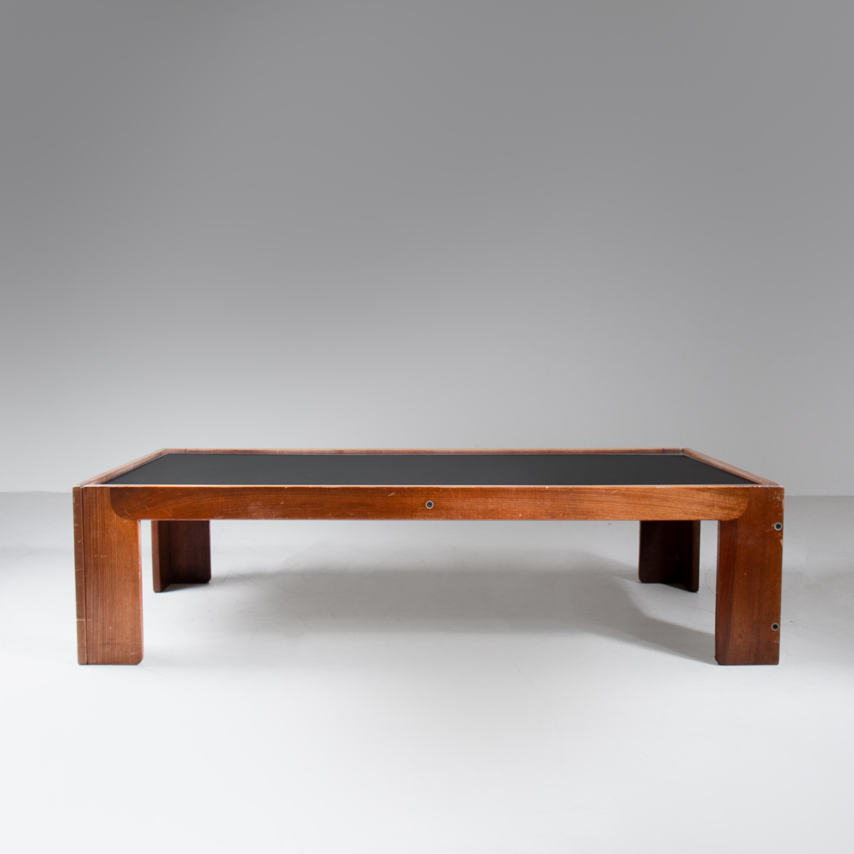 Rectangular coffee table mod. 771, Afra and Tobia Scarpa, Cassina, Italy, 1969, made of solid wood and veneer, with an elegant two-tone top in black and white that enhances its essential, geometric design. The model reflects the formal research of