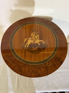Round coffee table with "Hunter on horseback" inlays in neoclassical style