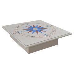 Tavolino Salotto moderno Marmo Beige Intarsiato a Mano in Italia da Cupioli