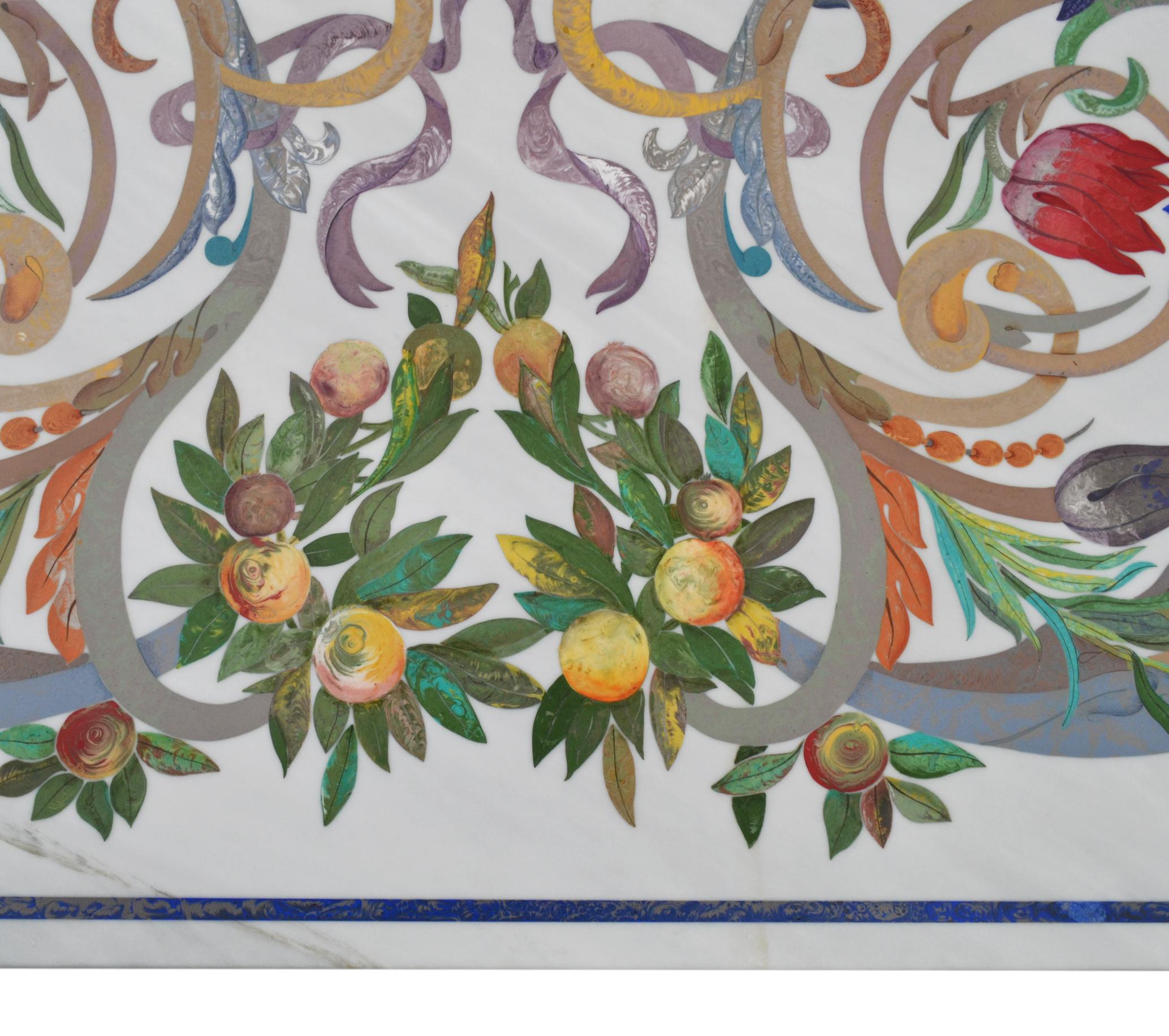 Couchtisch Wohnzimmer Weißer Marmor Inlay Scagliola Handgemacht in Italien von Cupioli im Zustand „Neu“ im Angebot in Rimini, IT