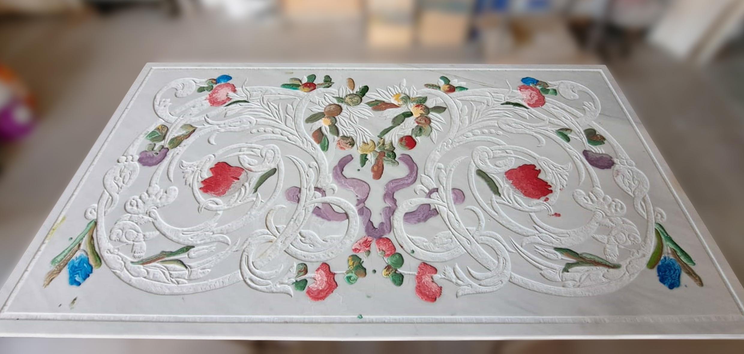 Couchtisch Wohnzimmer Weißer Marmor Inlay Scagliola Handgemacht in Italien von Cupioli im Angebot 1