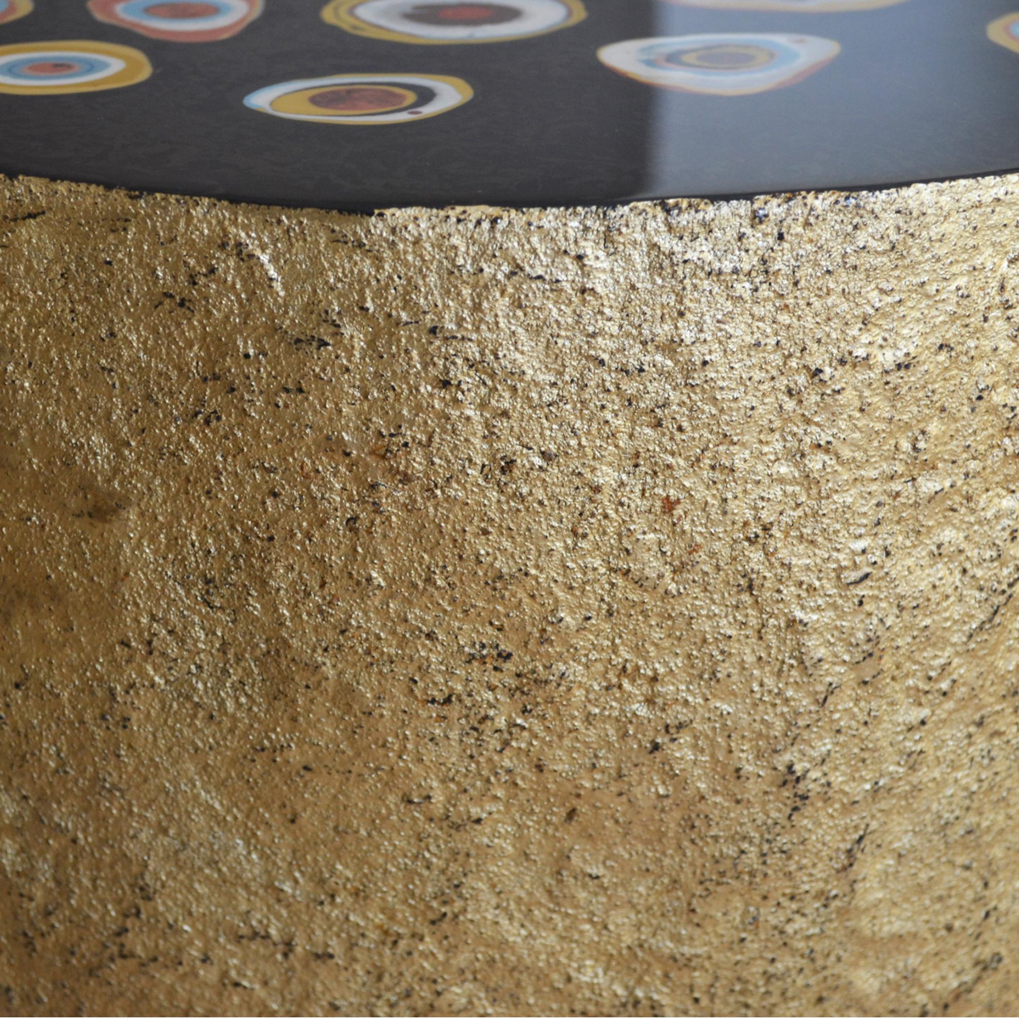 Fatto a mano Tavolino Salotto Nero e Oro Decoro Murrine Intarsiato a mano da Cupioli Italia in vendita