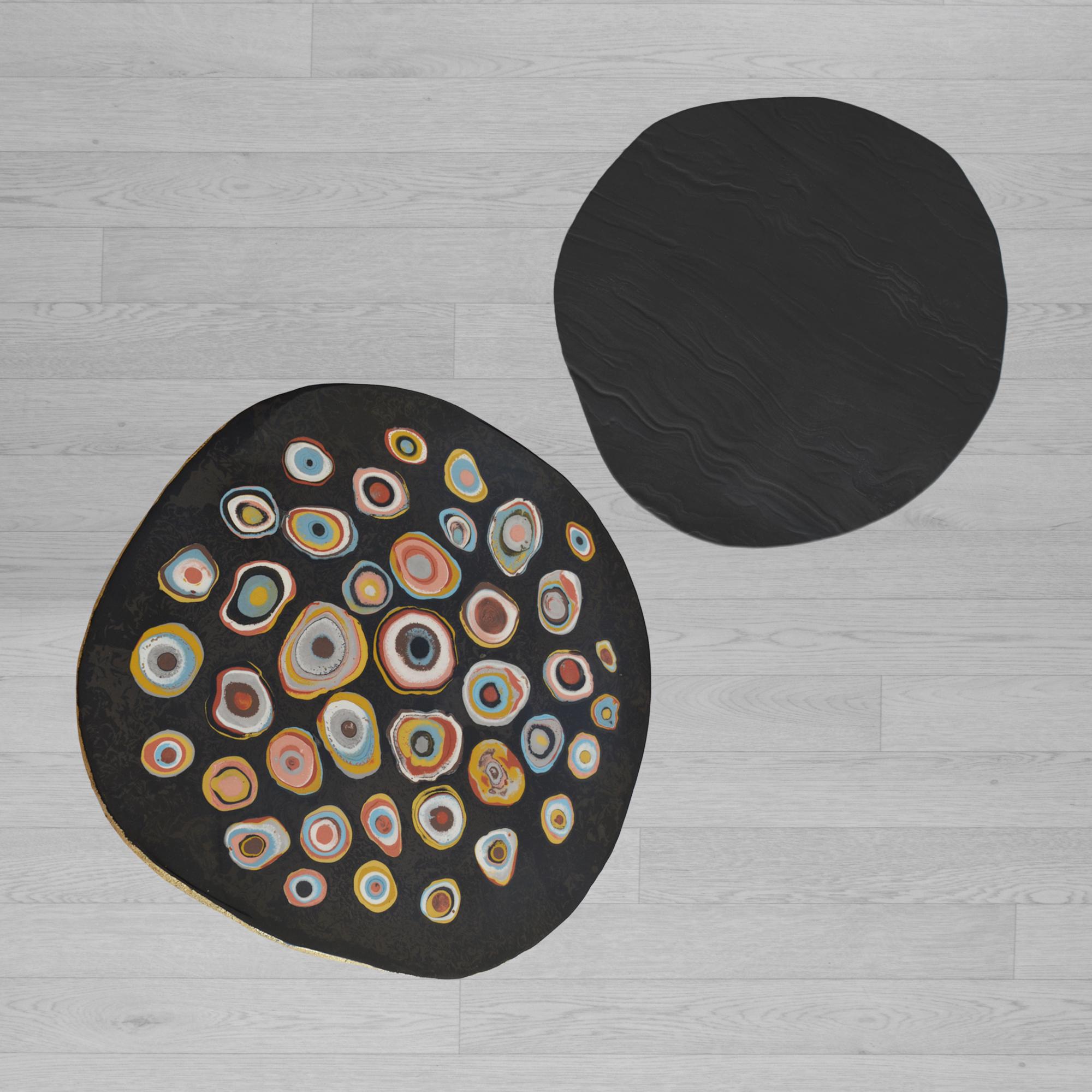 Periodo contemporaneo Tavolino Salotto Nero e Oro Decoro Murrine Intarsiato a mano da Cupioli Italia in vendita