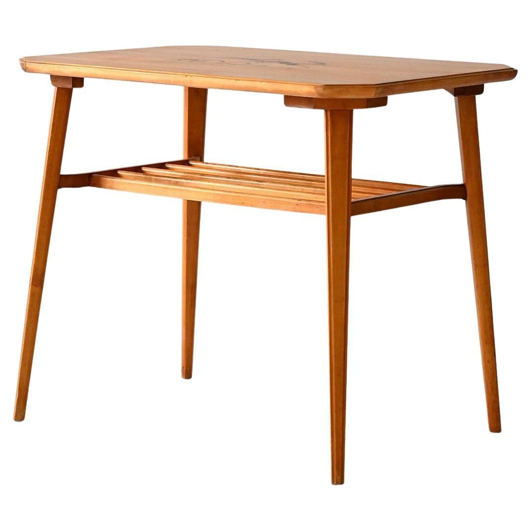 Tavolino scandinavo vintage in betulla con intarsio