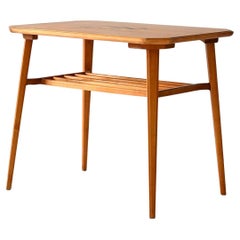 Tavolino scandinavo vintage in betulla con intarsio