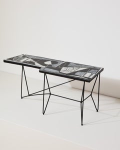 Sculpture table with ceramic top, made by Victor Cerrato, Italy.