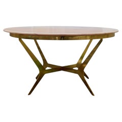 Round Coffee Table with Brass Base and Pink Marble Top, Italy, 1960s