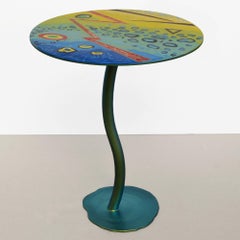 Green Iridescent Iron Base Coffee Table and Hand Decorated Top by Cupioli in Italy