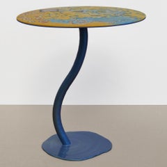 Blue Iridescent Iron Coffee Table and Top Hand Decorated in Italy by Cupioli