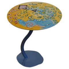 Blue Iridescent Iron Coffee Table and Top Hand Decorated in Italy by Cupioli