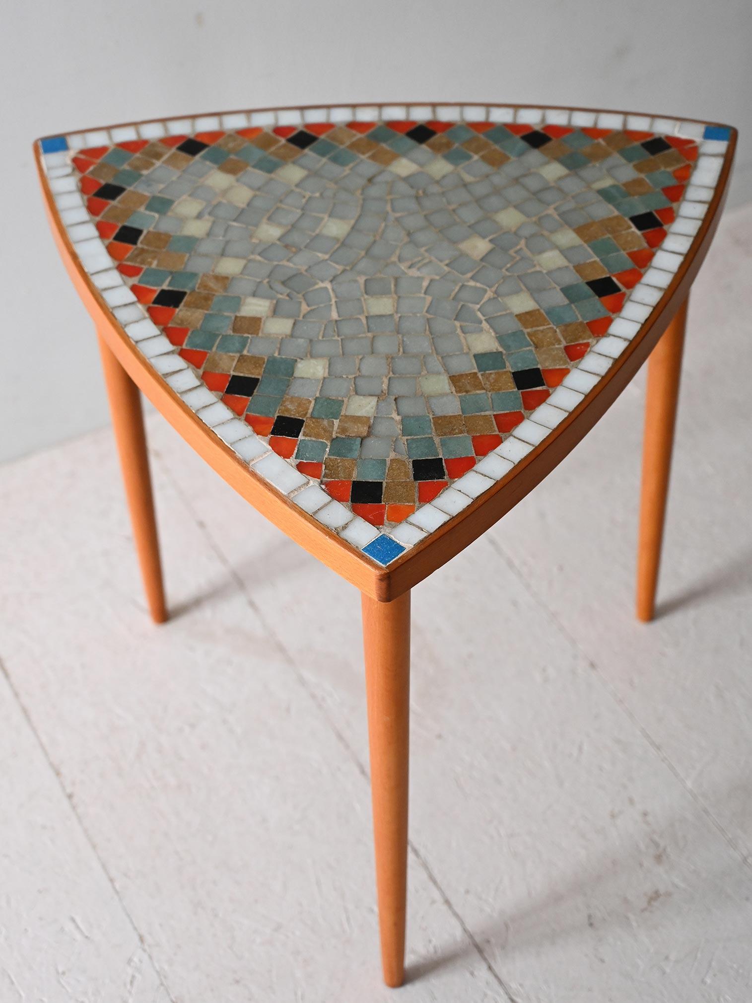 Mid-20th Century Scandinavian 1960s triangular coffee table with mosaic top For Sale