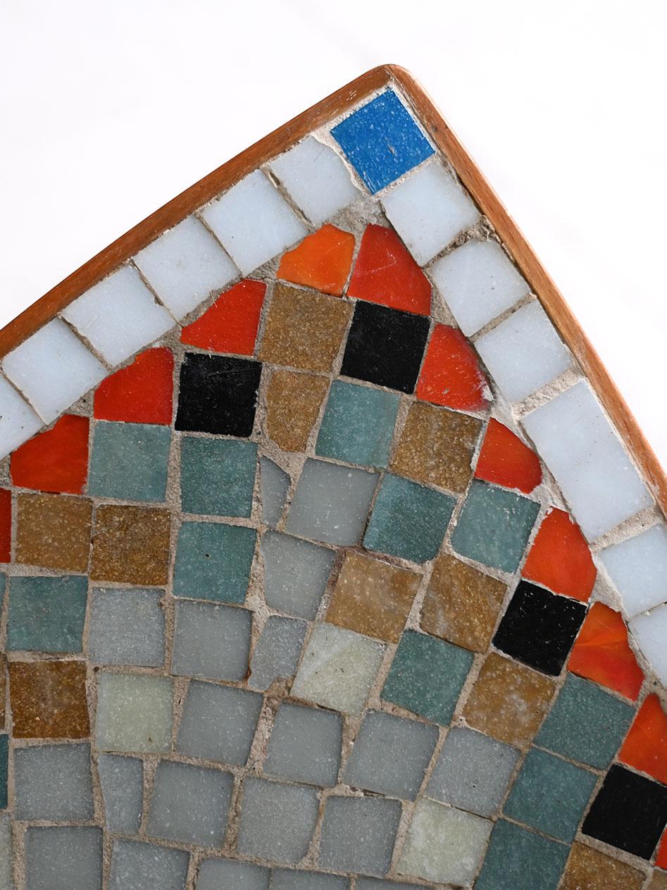 Ceramic Scandinavian 1960s triangular coffee table with mosaic top For Sale