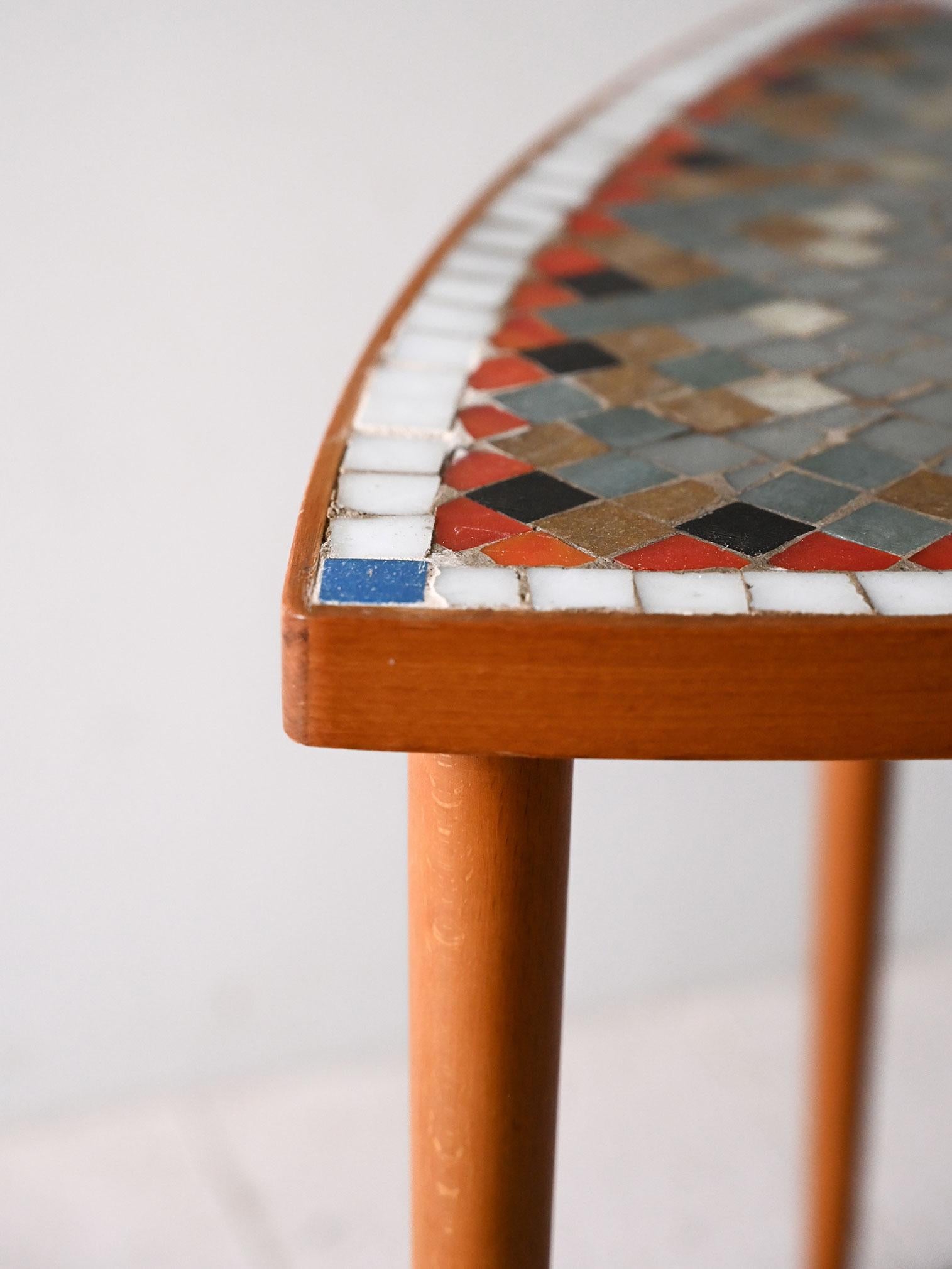 Scandinavian 1960s triangular coffee table with mosaic top For Sale 1