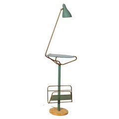 Tavolino vintage anni 50 con lampada e portariviste design Italiano