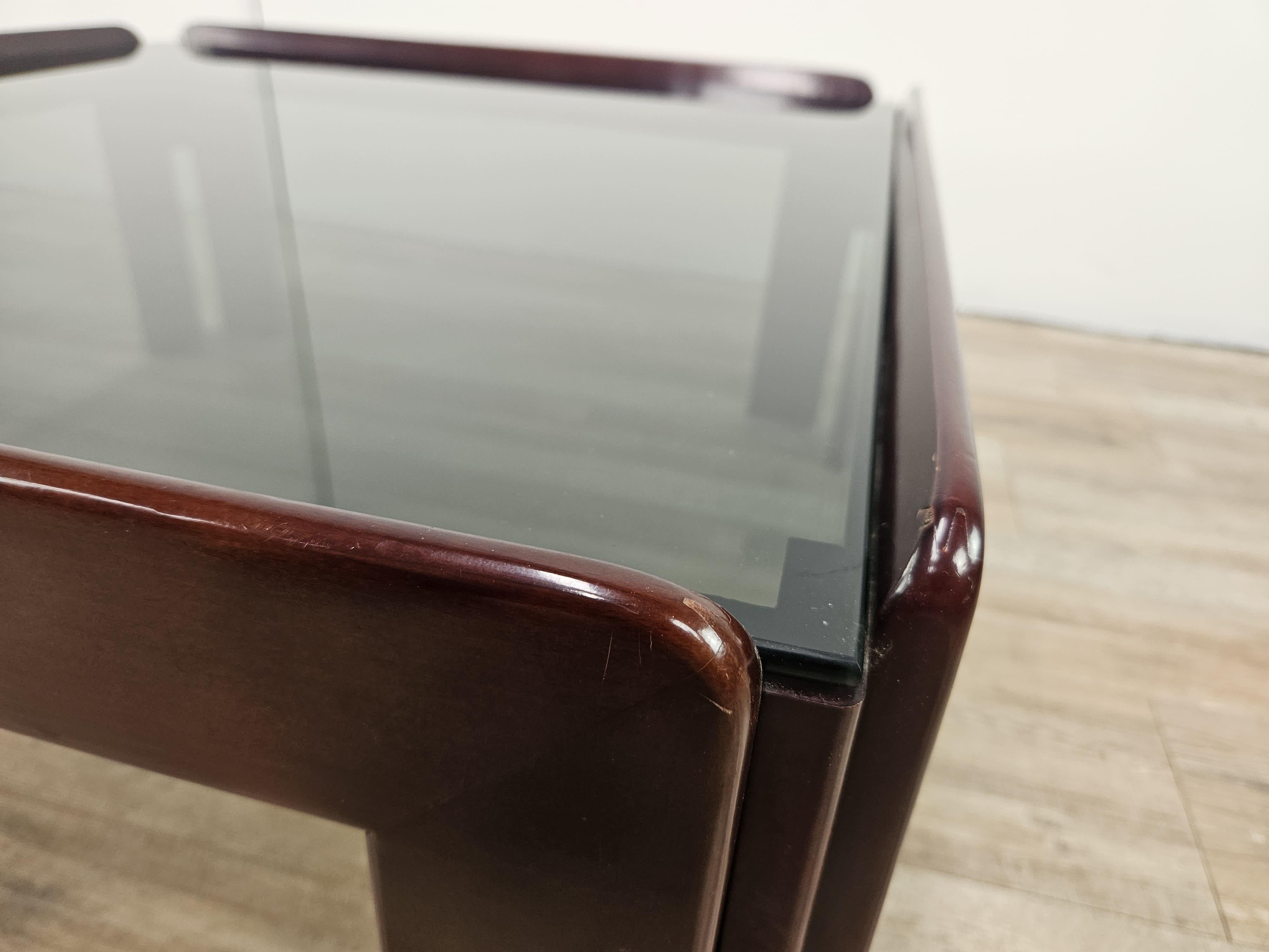Table basse vintage des années 1960 par Afra et Tobia Scarpa pour Cassina avec verre fumé en vente 3