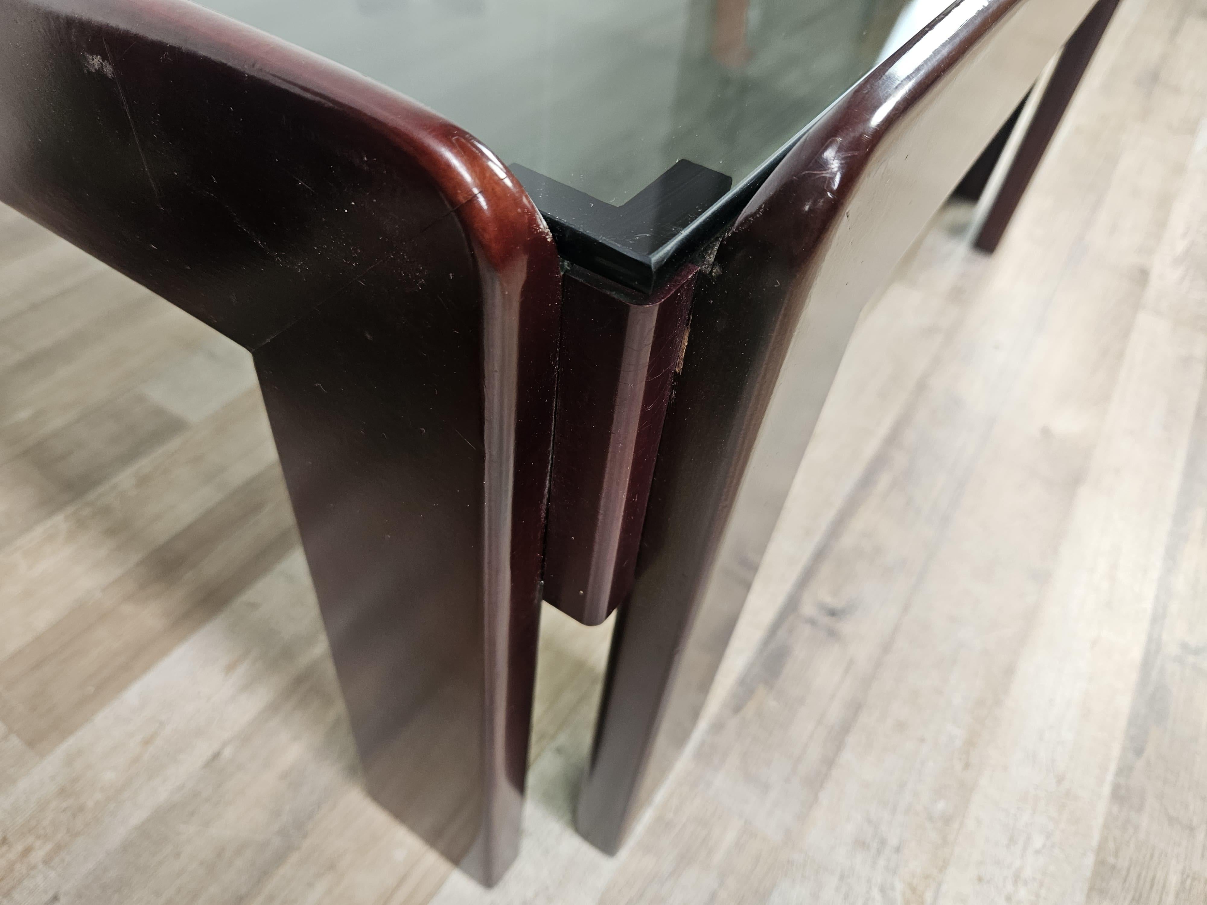 Table basse vintage des années 1960 par Afra et Tobia Scarpa pour Cassina avec verre fumé en vente 9
