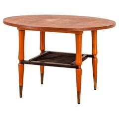 Table basse vintage en bois et laiton des années 1960 design italien