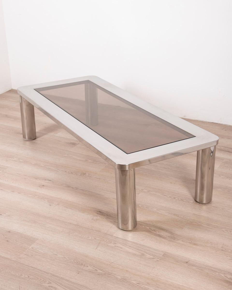 Tavolino vintage anni 60 in metallo cromato e vetro design Italiano In Good Condition For Sale In None, IT