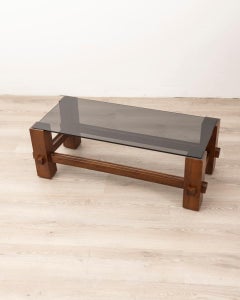 Vintage 60s wood and glass coffee table design by Fontana Arte