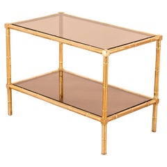 Mesa de centro vintage de los años 60 de latón, bambú y cristal, diseño italiano
