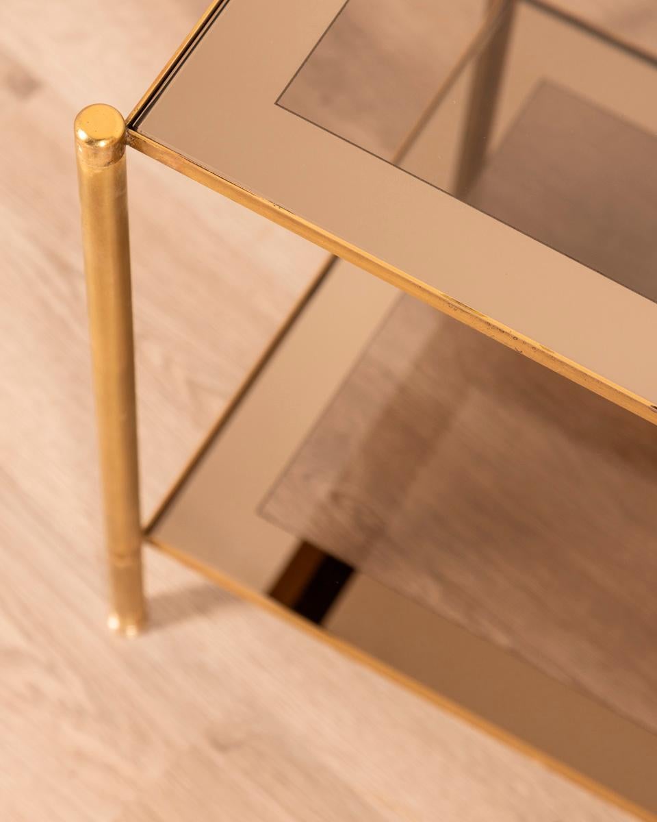 Brass Vintage 60's brass gilt glass coffee table Italian design For Sale