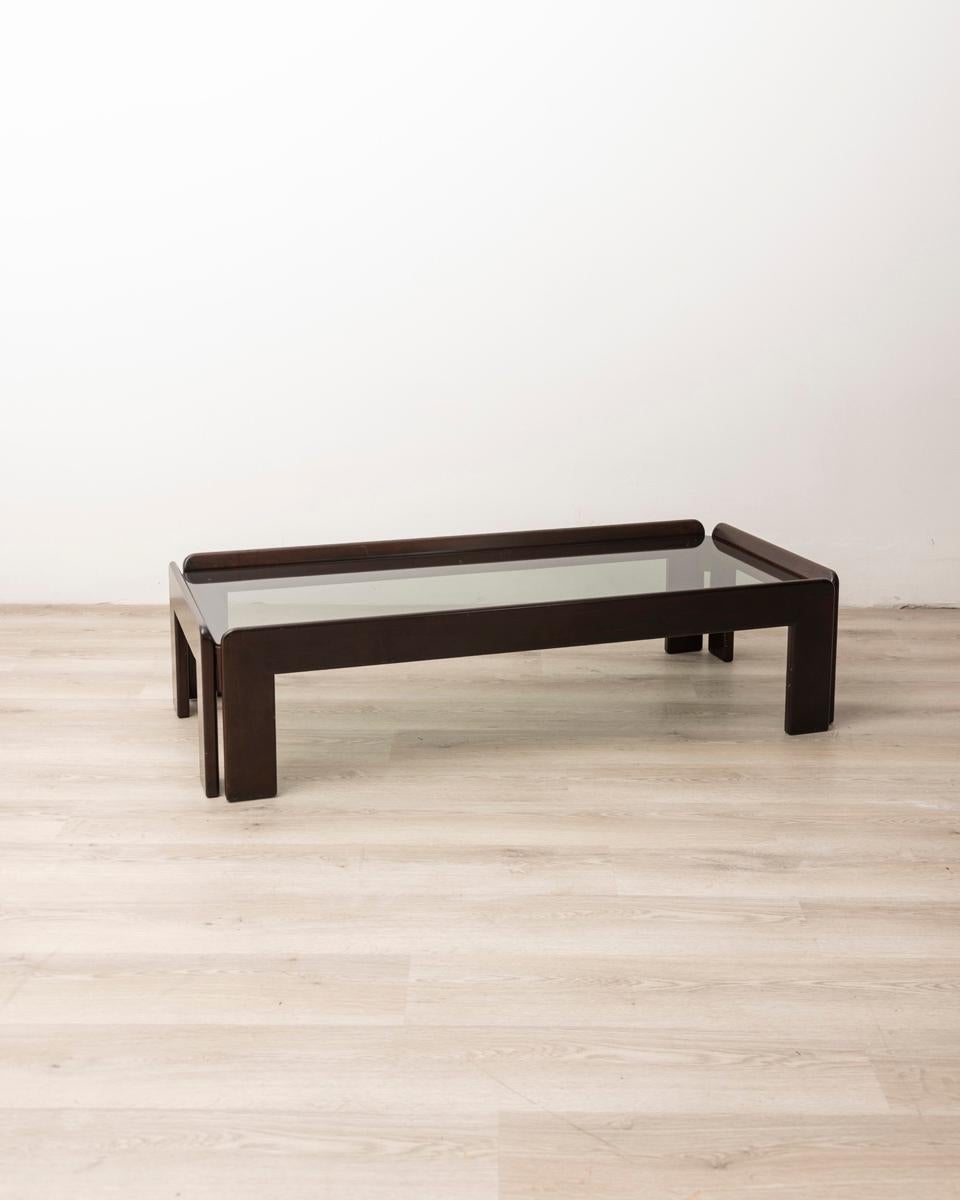 Italian Vintage 70s wood and glass coffee table designed by Afra and Tobia Scarpa