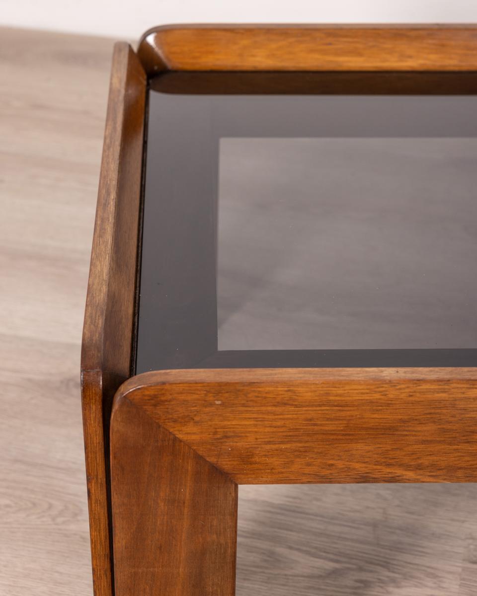 Italian Vintage 70s wood and glass coffee table designed by Afra and Tobia Scarpa