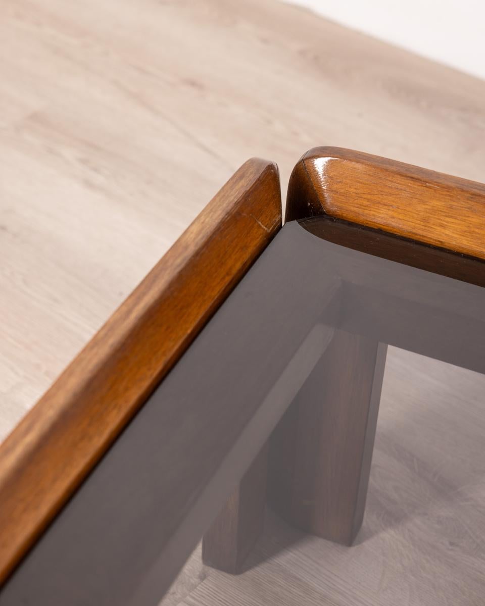 Vintage 70s wood and glass coffee table designed by Afra and Tobia Scarpa 1