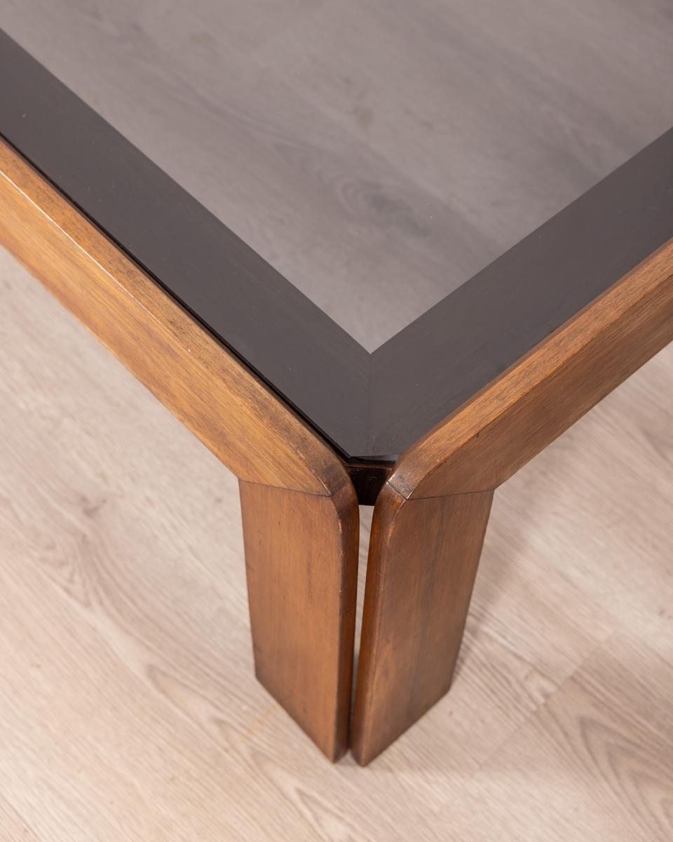 Vintage 70s wood and glass coffee table designed by Afra and Tobia Scarpa 2