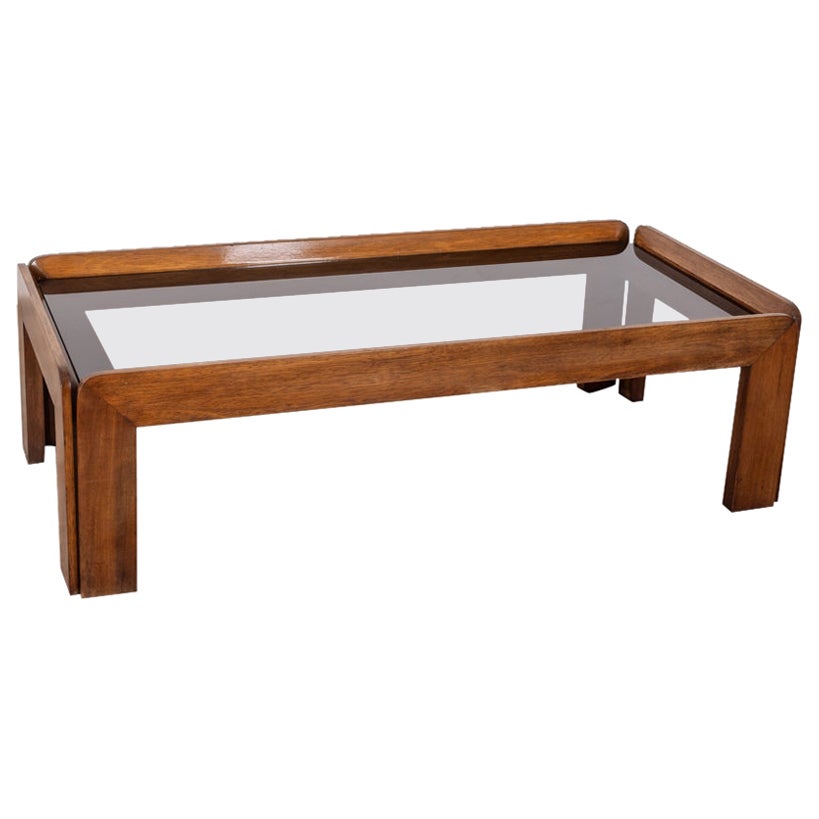 Vintage 70s wood and glass coffee table designed by Afra and Tobia Scarpa
