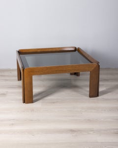 Tavolino vintage anni 70 in legno e vetro design Afra e Tobia Scarpa