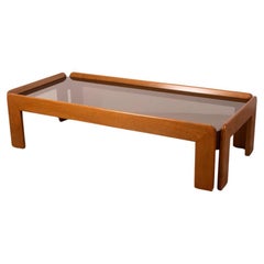 Vintage 70s wood and glass coffee table designed by Afra and Tobia Scarpa