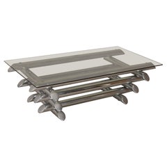 Vintage 70s coffee table in chrome metal and glass Italian design Vintage 70s coffee table in chrome metal and glass Italian design